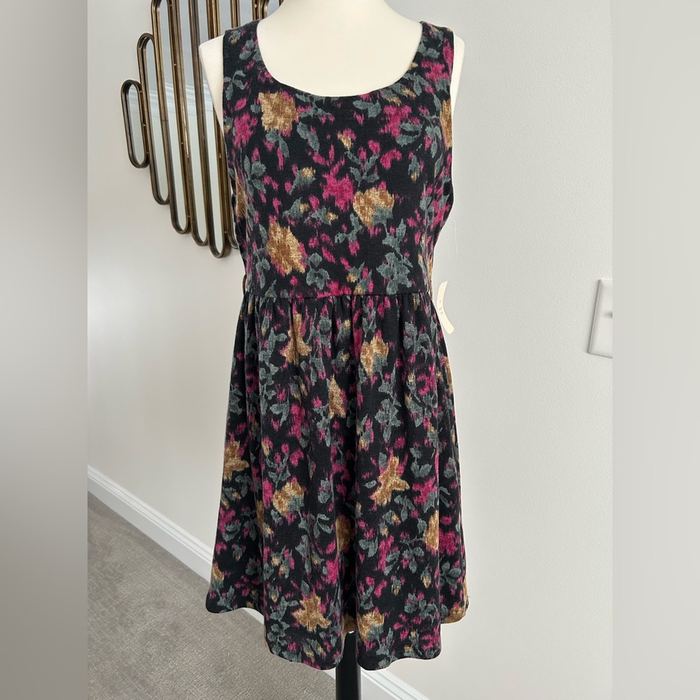 NWT Y2K Forever 21 Floral Dress Tapestry Black Pink Gold Green Abstract Zipper L